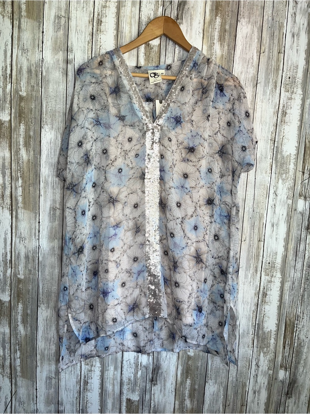 Anthropologie One September Lyla Tunic XS NWT Sequin Sheer Floral Blouse - Picture 2 of 6
